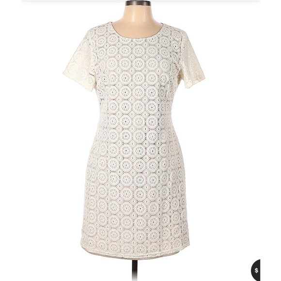 Sharagano Ivory Lace Overlay Shift Dress 12 - Picture 1 of 3
